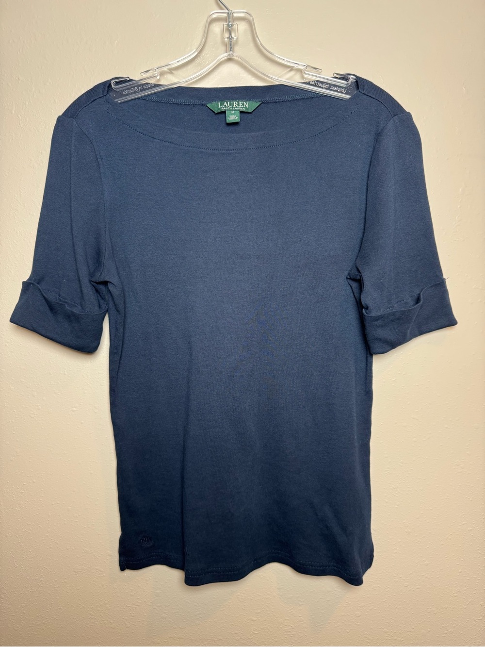 Lauren Ralph Lauren Navy Blue Short Cuffed Sleeve Boatneck Knit Top